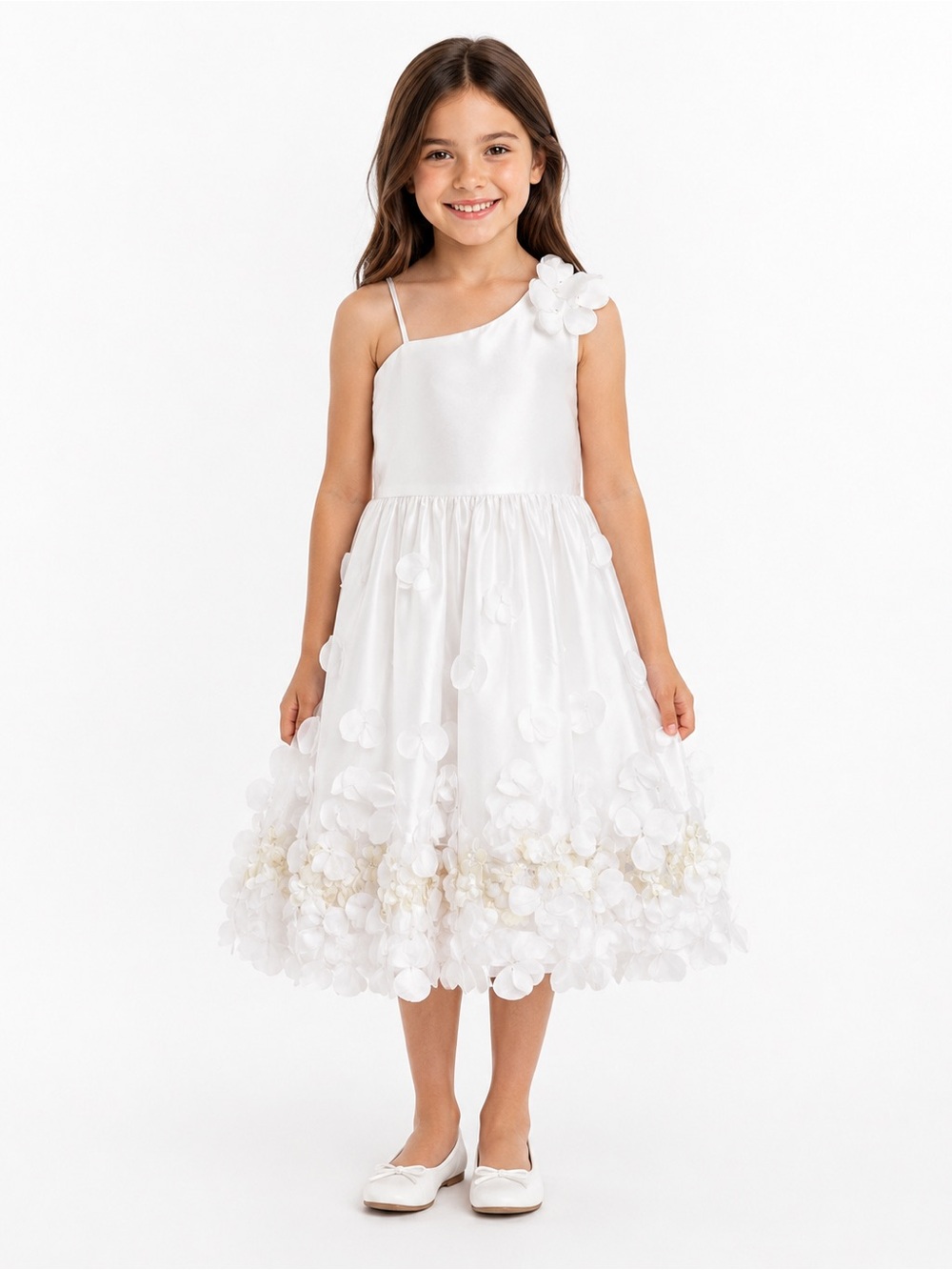 Marchesa Notte Girls White Floral One-Shoulder Dress Size 8